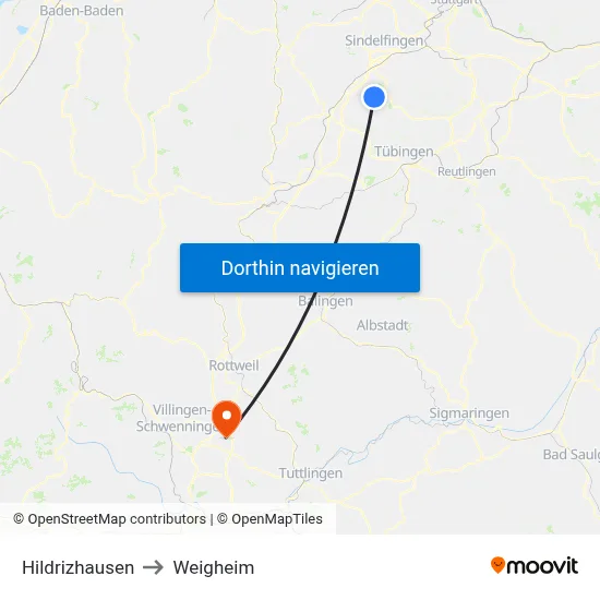 Hildrizhausen to Weigheim map