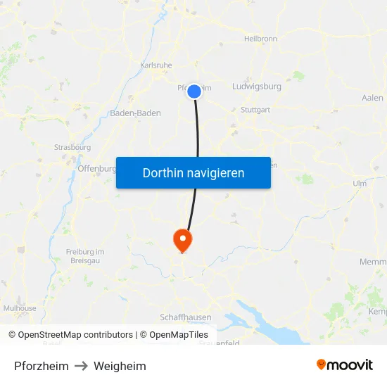 Pforzheim to Weigheim map