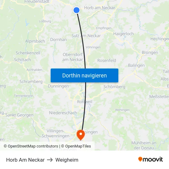 Horb Am Neckar to Weigheim map