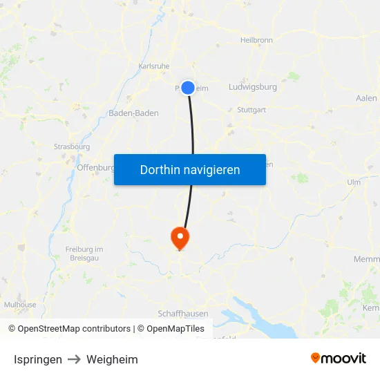 Ispringen to Weigheim map