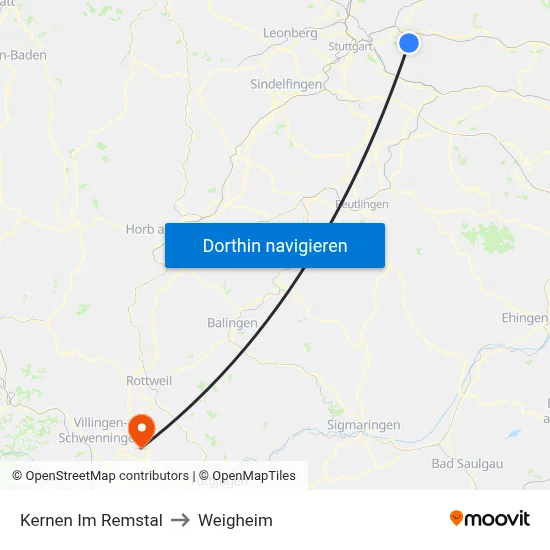 Kernen Im Remstal to Weigheim map