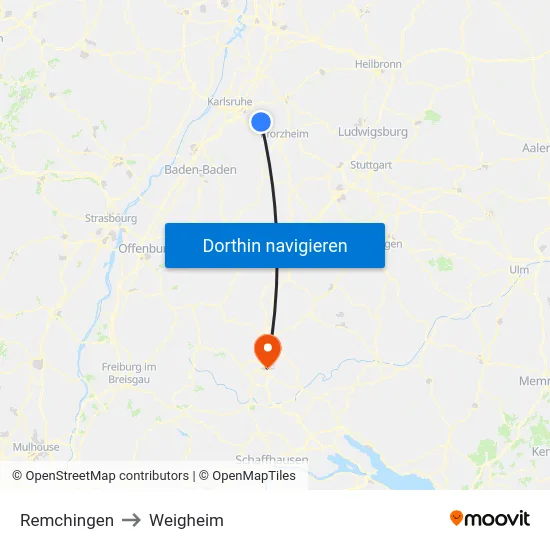 Remchingen to Weigheim map