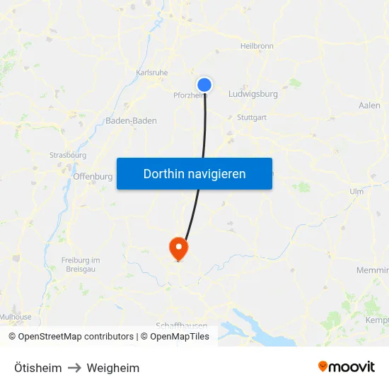 Ötisheim to Weigheim map