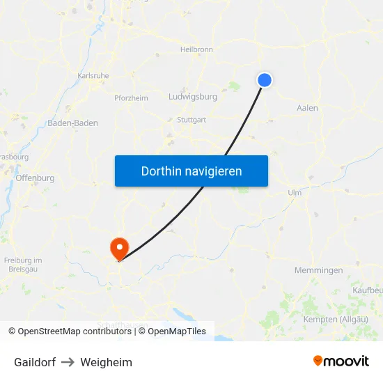 Gaildorf to Weigheim map