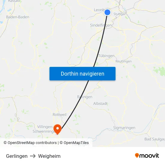 Gerlingen to Weigheim map