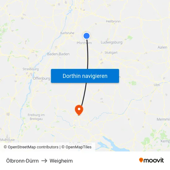 Ölbronn-Dürrn to Weigheim map