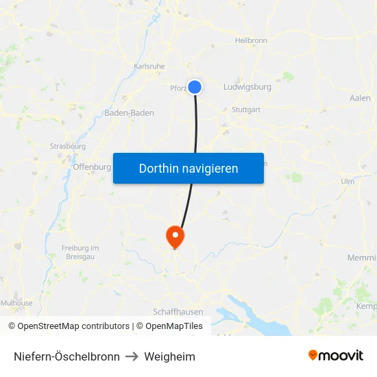 Niefern-Öschelbronn to Weigheim map
