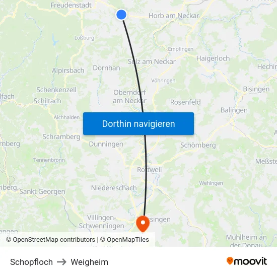 Schopfloch to Weigheim map