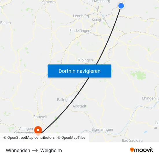 Winnenden to Weigheim map