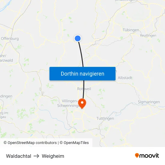 Waldachtal to Weigheim map