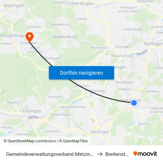 Gemeindeverwaltungsverband Metzingen to Breitenstein map