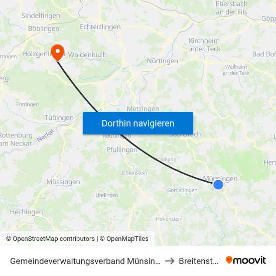 Gemeindeverwaltungsverband Münsingen to Breitenstein map
