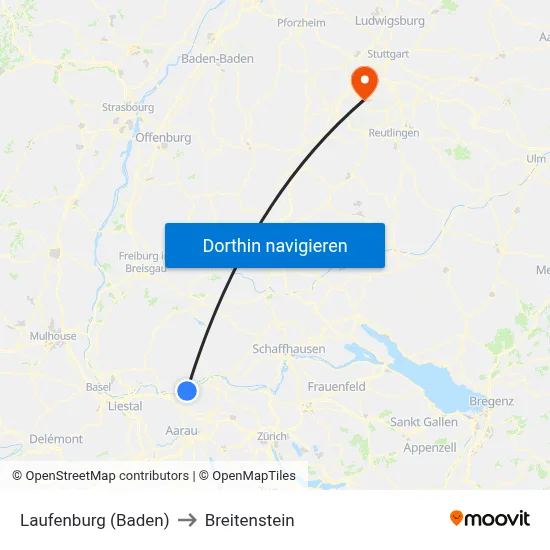 Laufenburg (Baden) to Breitenstein map