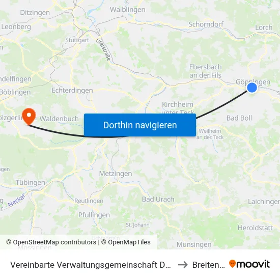 Vereinbarte Verwaltungsgemeinschaft Der Stadt Göppingen to Breitenstein map