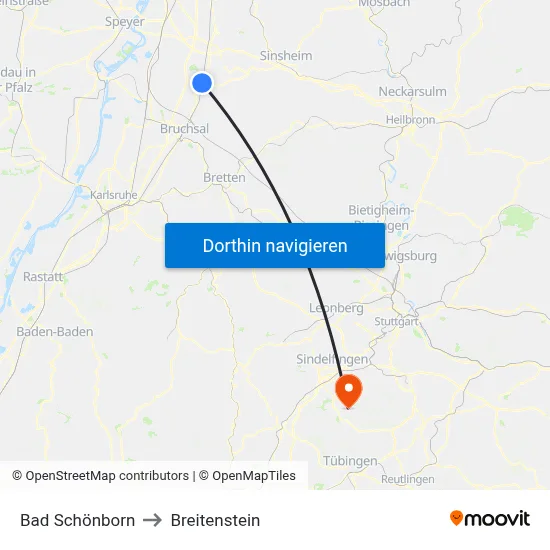 Bad Schönborn to Breitenstein map