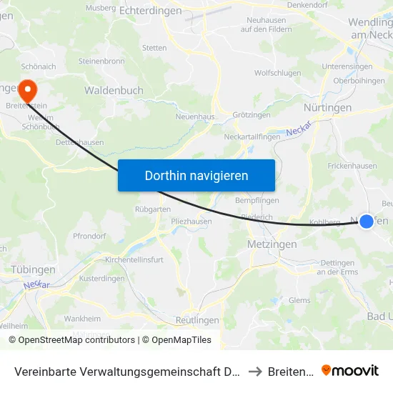 Vereinbarte Verwaltungsgemeinschaft Der Stadt Neuffen to Breitenstein map