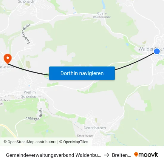 Gemeindeverwaltungsverband Waldenbuch/Steinenbronn to Breitenstein map