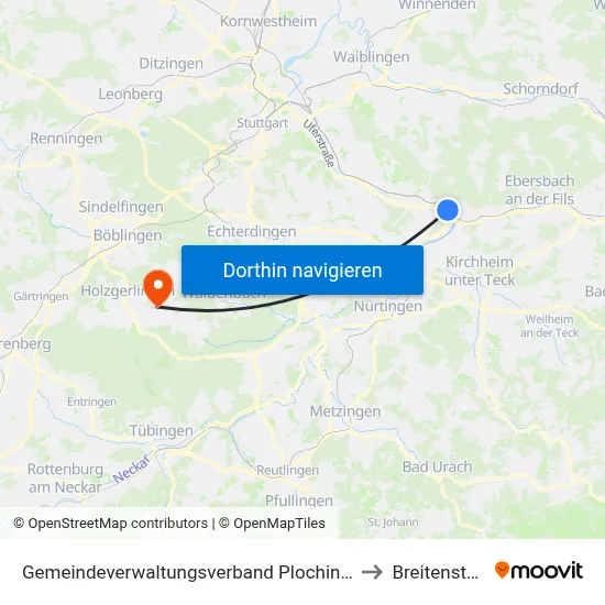 Gemeindeverwaltungsverband Plochingen to Breitenstein map