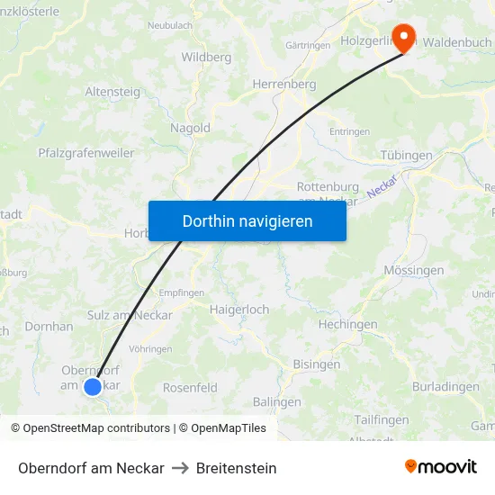 Oberndorf am Neckar to Breitenstein map