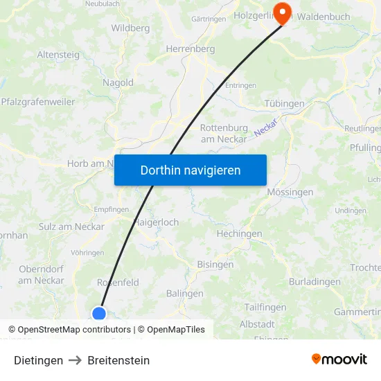 Dietingen to Breitenstein map