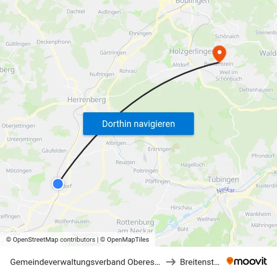 Gemeindeverwaltungsverband Oberes Gäu to Breitenstein map