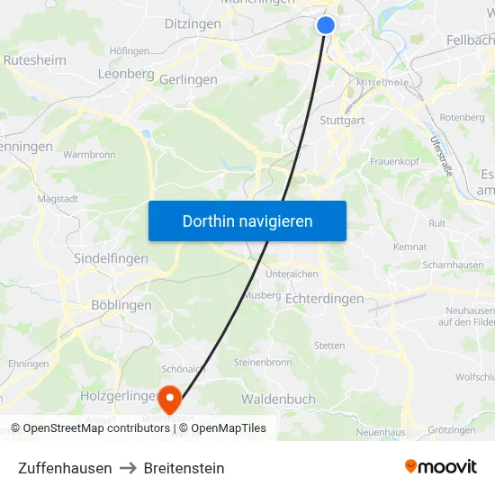 Zuffenhausen to Breitenstein map