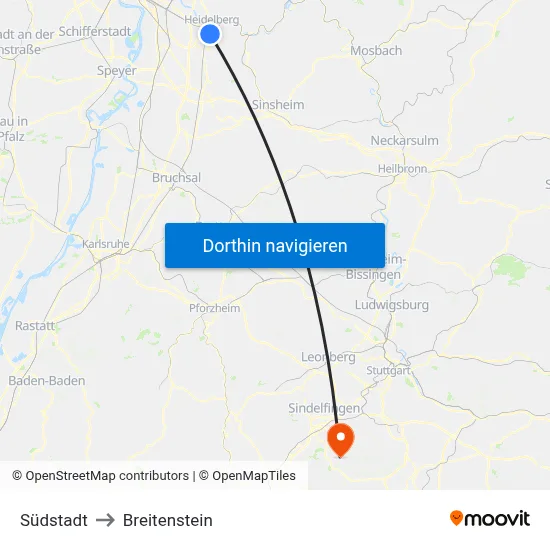 Südstadt to Breitenstein map