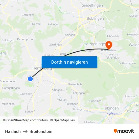 Haslach to Breitenstein map