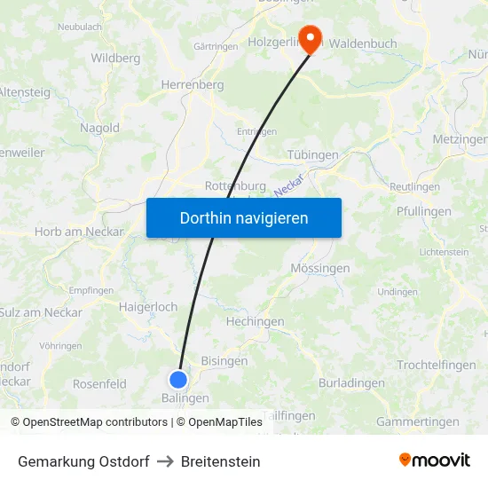Gemarkung Ostdorf to Breitenstein map