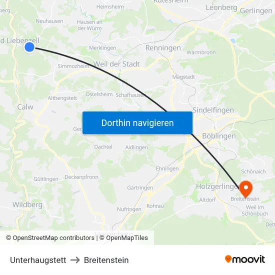 Unterhaugstett to Breitenstein map
