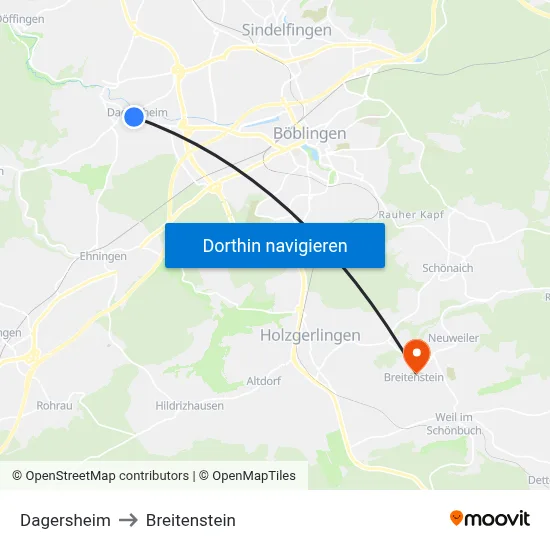 Dagersheim to Breitenstein map