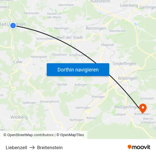 Liebenzell to Breitenstein map