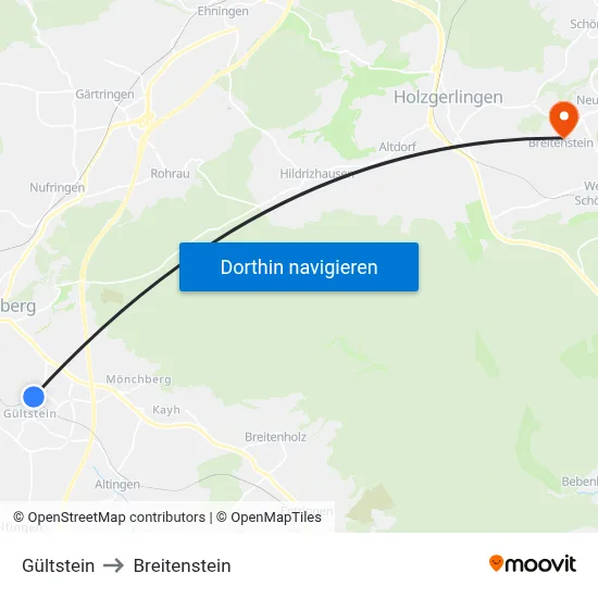 Gültstein to Breitenstein map