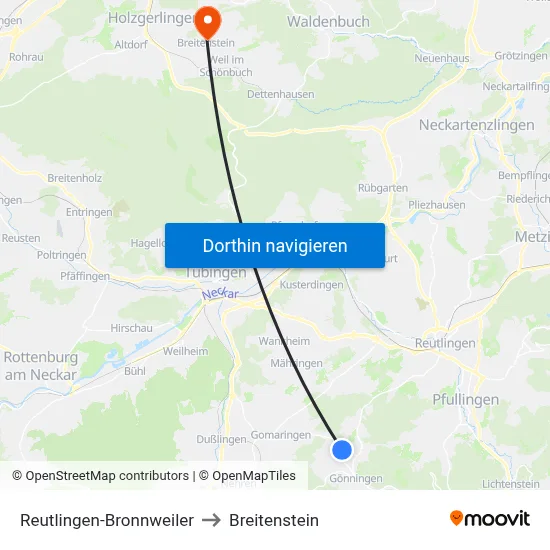 Reutlingen-Bronnweiler to Breitenstein map