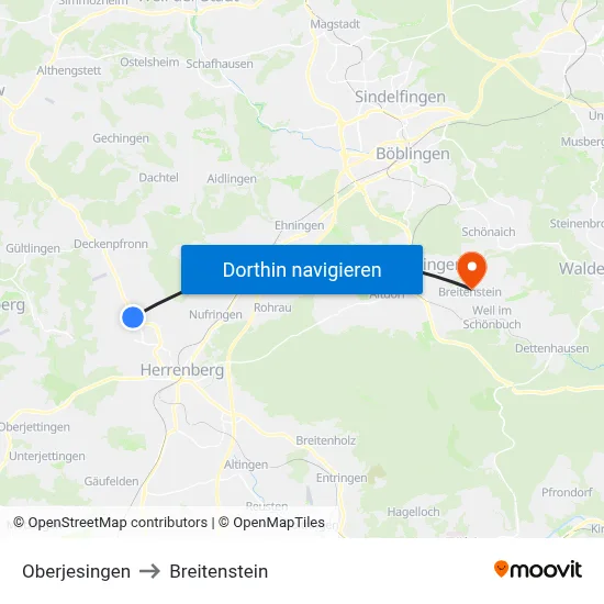 Oberjesingen to Breitenstein map