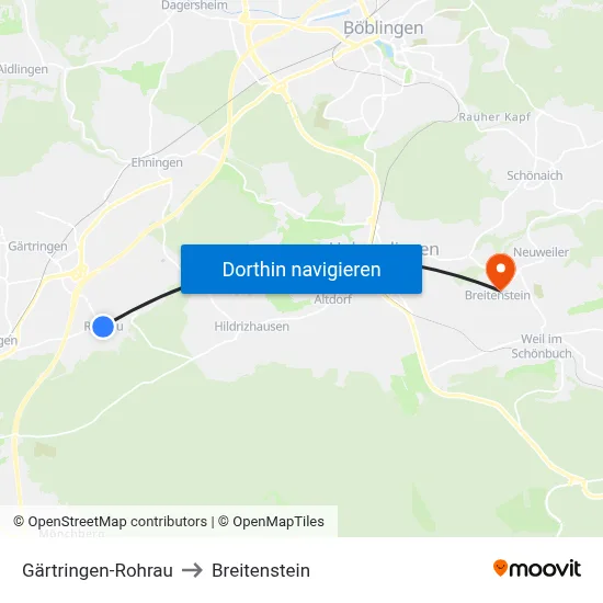 Gärtringen-Rohrau to Breitenstein map