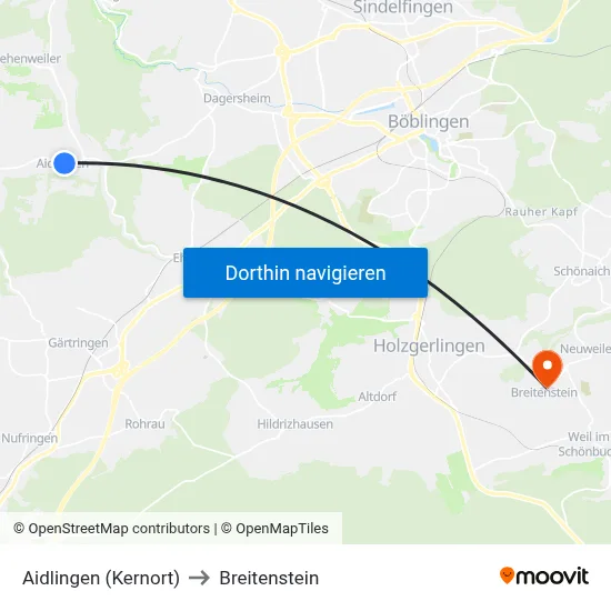 Aidlingen (Kernort) to Breitenstein map