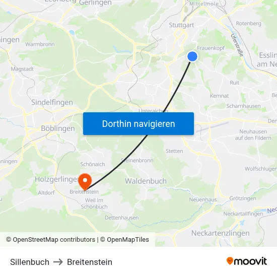 Sillenbuch to Breitenstein map