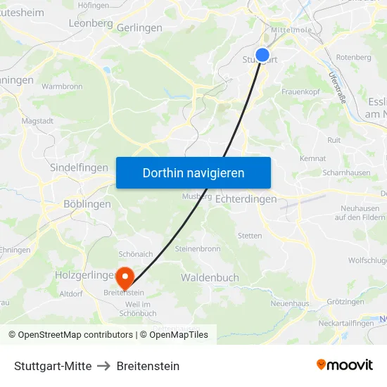 Stuttgart-Mitte to Breitenstein map