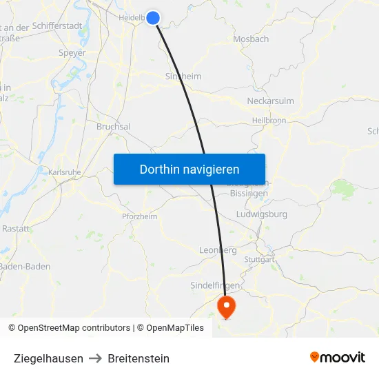 Ziegelhausen to Breitenstein map
