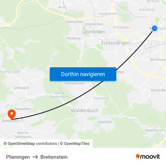 Plieningen to Breitenstein map