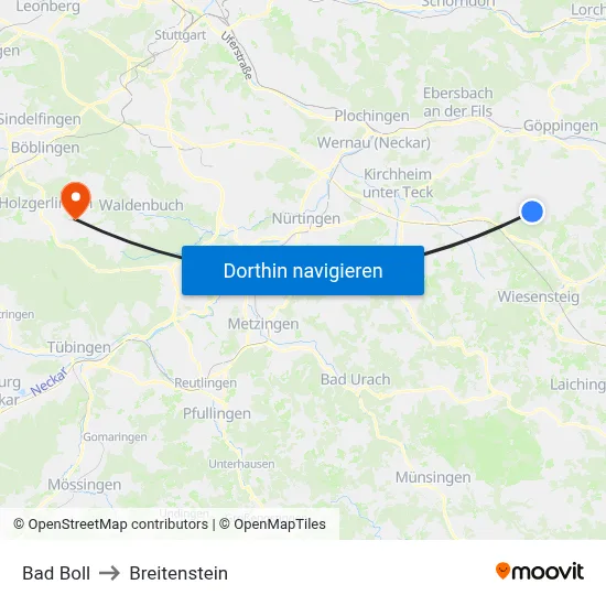 Bad Boll to Breitenstein map