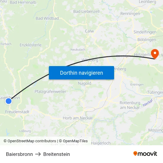Baiersbronn to Breitenstein map