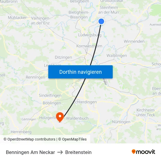Benningen Am Neckar to Breitenstein map