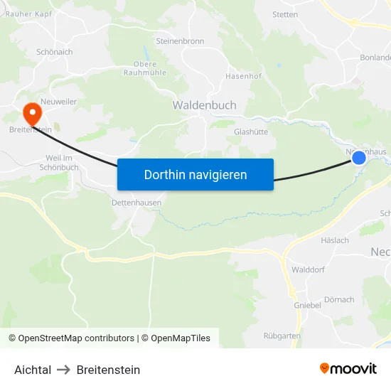 Aichtal to Breitenstein map