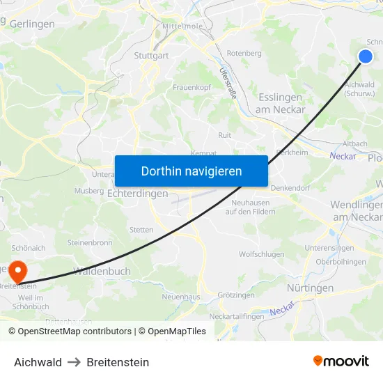 Aichwald to Breitenstein map