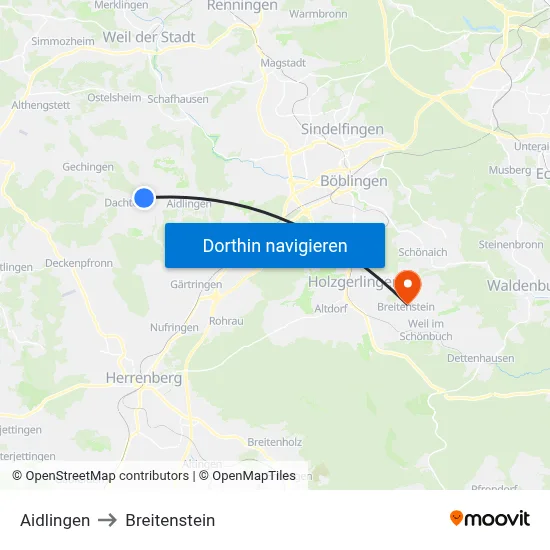 Aidlingen to Breitenstein map