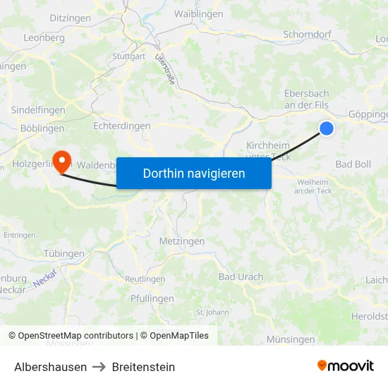 Albershausen to Breitenstein map