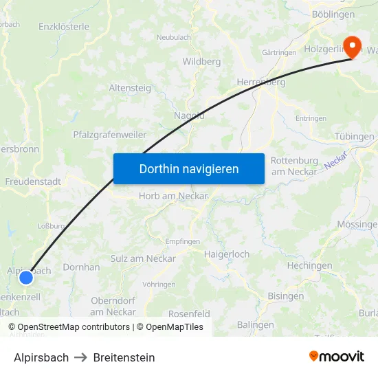 Alpirsbach to Breitenstein map