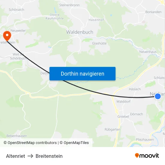 Altenriet to Breitenstein map